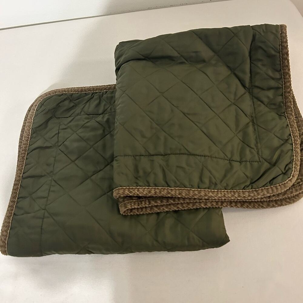 Ralph Lauren Pair quilted 2 hunting green large corduroy and nylon pillow shams.